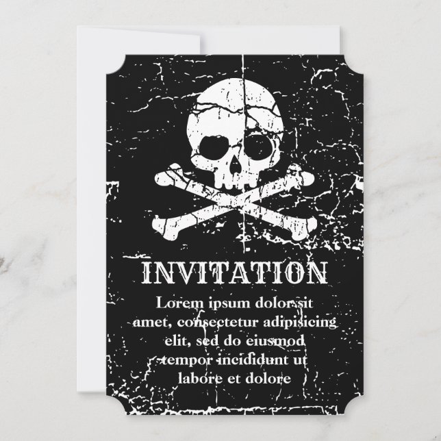 Worn Cracked Skull and Crossbones Invitation (Front)