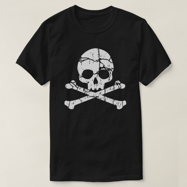 Worn Cracked Skull And Crossbones T-Shirt (Design Front)
