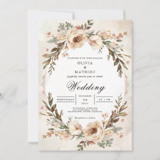 Worn Cream Floral Archway Wedding Invitation