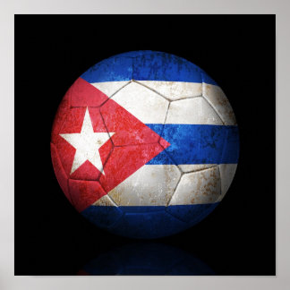 Worn Cuban Flag Football Soccer Ball Poster
