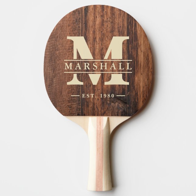 Worn Cutting Board Monogram & Name Overlay Ping Pong Paddle (Back)