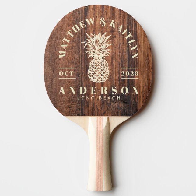 Worn Cutting Board Tropical Pineapple Wedding Ping Pong Paddle (Back)
