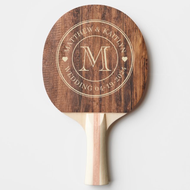 Worn Cutting Board Wedding Monogram Heart Ping Pong Paddle (Front)