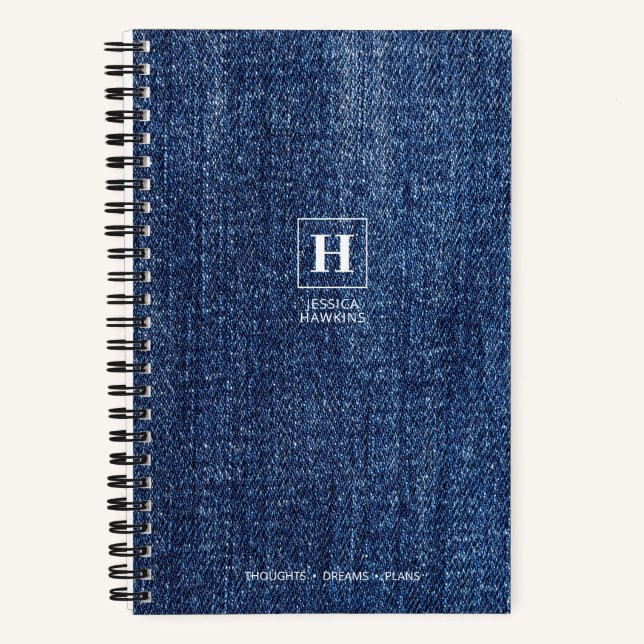 Worn Dark Blue Denim Classic Monogram Notebook (Front)