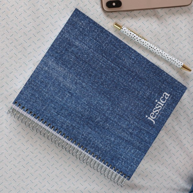 Worn Dark Blue Denim Rounded Modern Typography Notebook (Creator Uploaded)