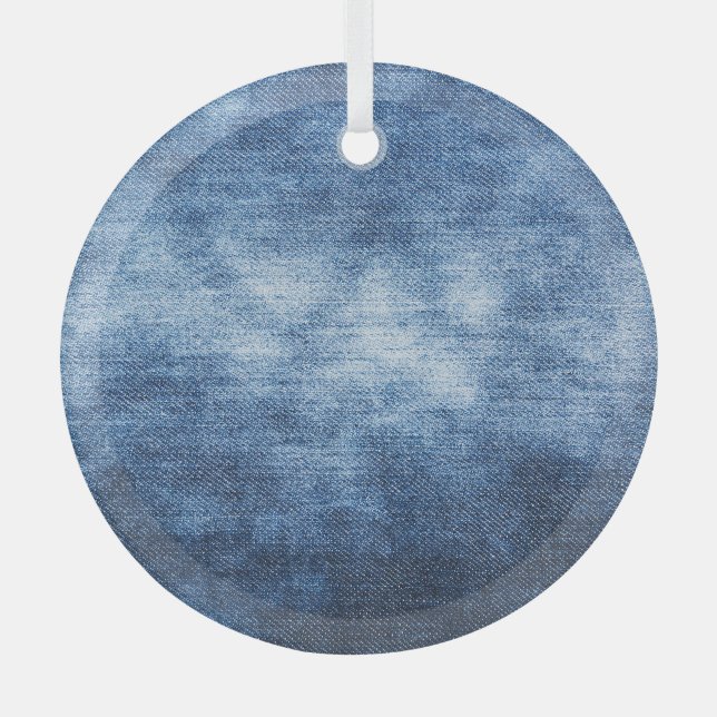 Worn denim fabric, textured background. glass tree decoration (Front)