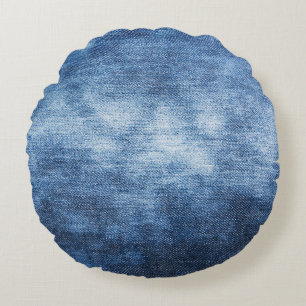 Worn denim fabric, textured background. round cushion