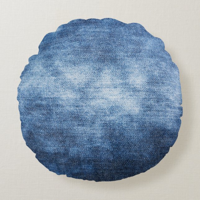 Worn denim fabric, textured background. round cushion (Front)
