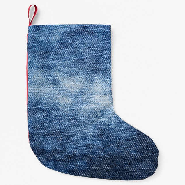Worn denim fabric, textured background. small christmas stocking (Front)