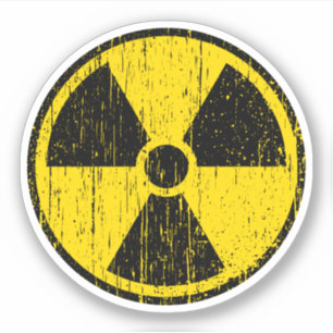 Worn, distressed nuclear radiation symbol sticker