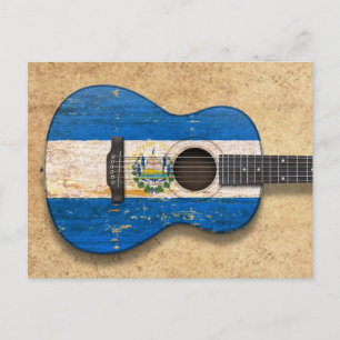 Worn El Salvador Flag Acoustic Guitar Postcard