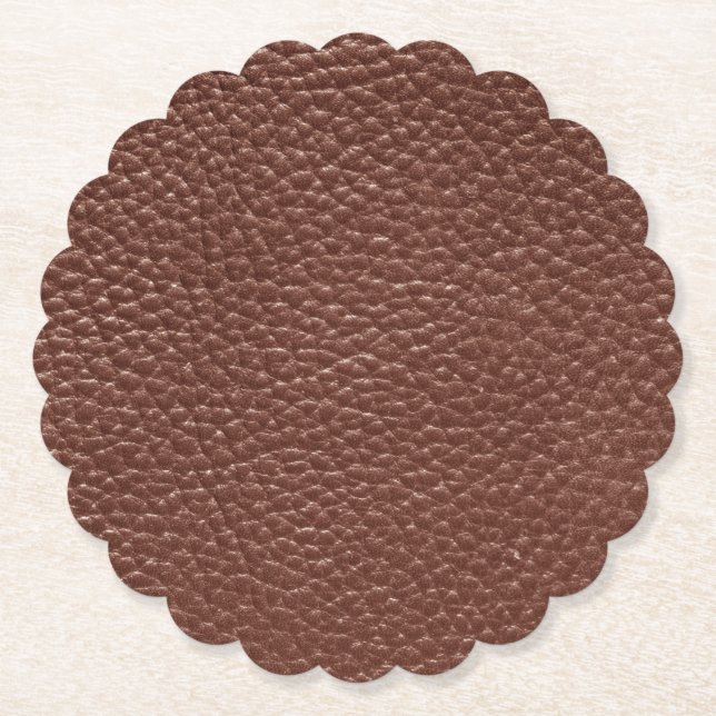 Worn Faux Brown Leather Paper Coaster (Front)
