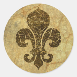 Worn Fleur De Lis Classic Round Sticker