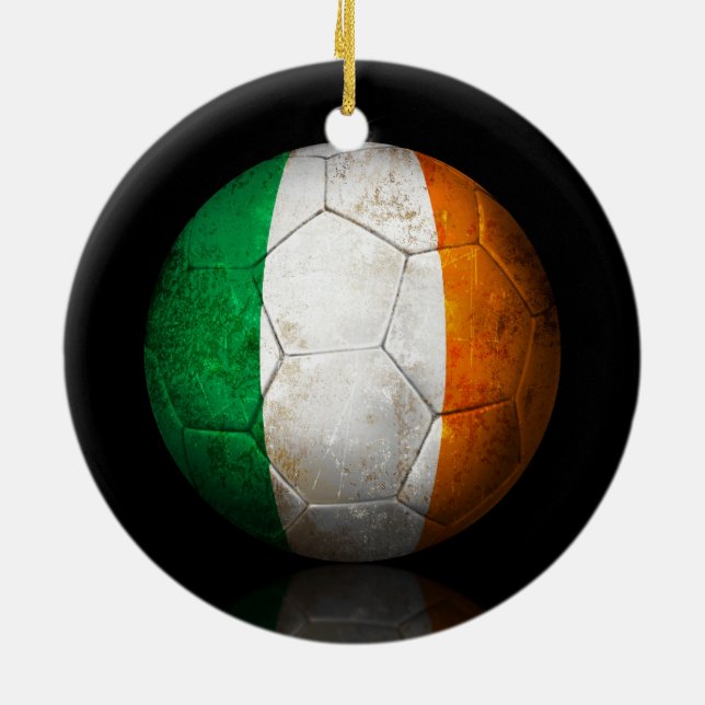 Worn Irish Flag Football Soccer Ball Ceramic Ornament (Back)
