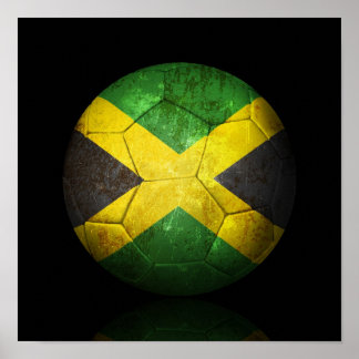 Worn Jamaican Flag Football Soccer Ball Poster