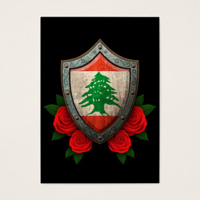 Worn Lebanese Flag Shield with Red Roses (Front)