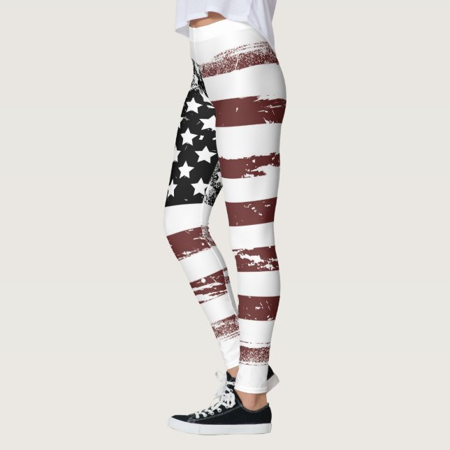 Worn Look Faded USA Flag Leggings (Left)