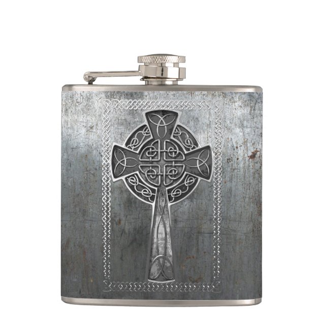 Worn Metal Cross Hip Flask (Front)