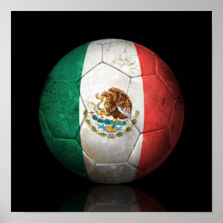 Worn Mexican Flag Football Soccer Ball Poster