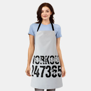 Worn out and scratched text Workout 247365 black Apron