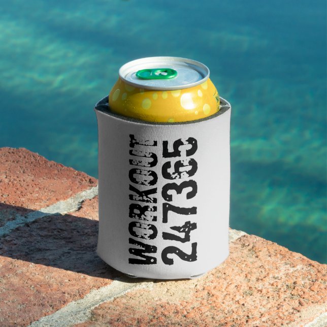 Worn out and scratched text Workout 247365 black Can Cooler (In Situ Pool)
