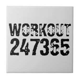 Worn out and scratched text Workout 247365 black Ceramic Tile