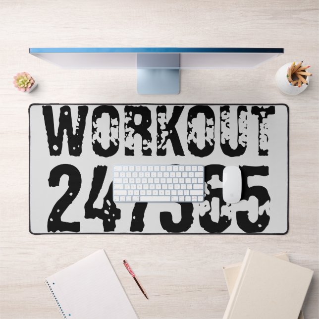 Worn out and scratched text Workout 247365 black Desk Mat (Office 1)
