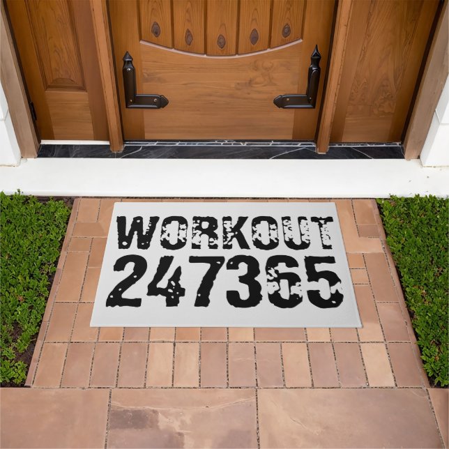 Worn out and scratched text Workout 247365 black Doormat (Outdoor)