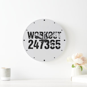 Worn out and scratched text Workout 247365 black Large Clock