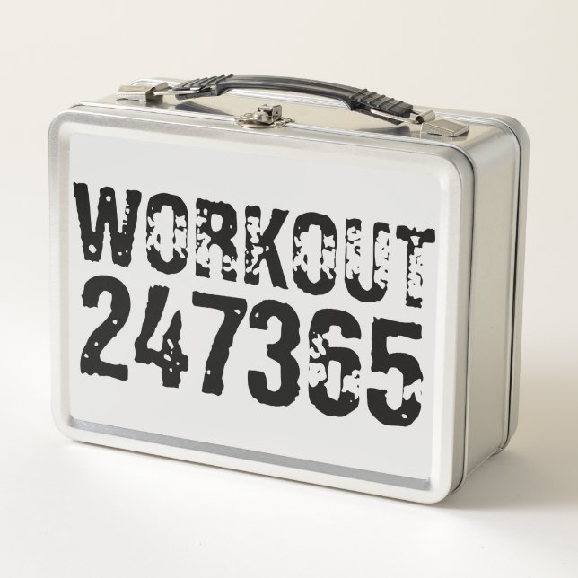 Worn out and scratched text Workout 247365 black Metal Lunch Box (Front)