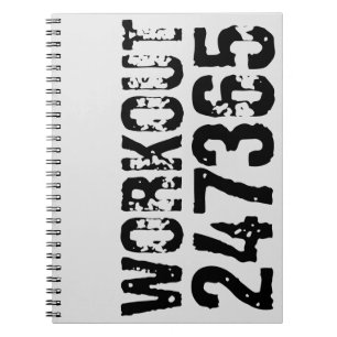 Worn out and scratched text Workout 247365 black Notebook