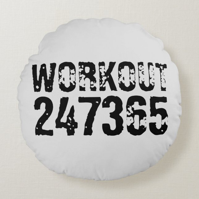Worn out and scratched text Workout 247365 black Round Cushion (Front)