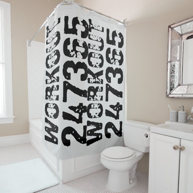 Worn out and scratched text Workout 247365 black Shower Curtain (In Situ)