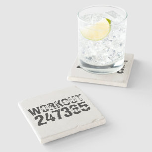 Worn out and scratched text Workout 247365 black Stone Coaster