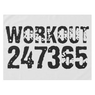 Worn out and scratched text Workout 247365 black Tablecloth