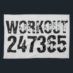 Worn out and scratched text Workout 247365 black Tea Towel<br><div class="desc">Worn out and scratched text Workout 247365 in black colour with white background. Perfect for anyone who is lifting,  fitness,  training,  bodybuilding and going to the gym.</div>