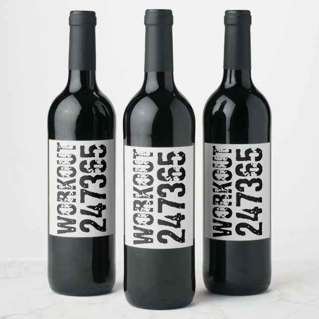 Worn out and scratched text Workout 247365 black Wine Label (Bottles)