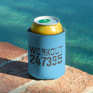 Worn out and scratched text Workout 247365 blue Can Cooler