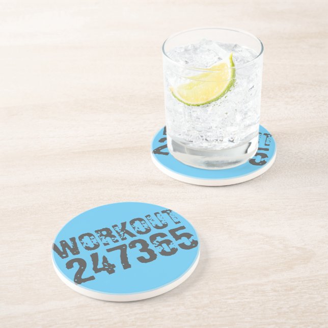 Worn out and scratched text Workout 247365 blue Coaster (Side)