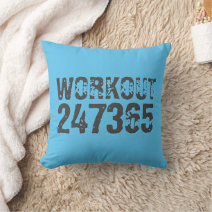 Worn out and scratched text Workout 247365 blue Cushion