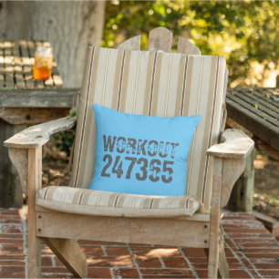 Worn out and scratched text Workout 247365 blue Cushion