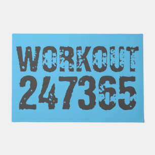 Worn out and scratched text Workout 247365 blue Doormat