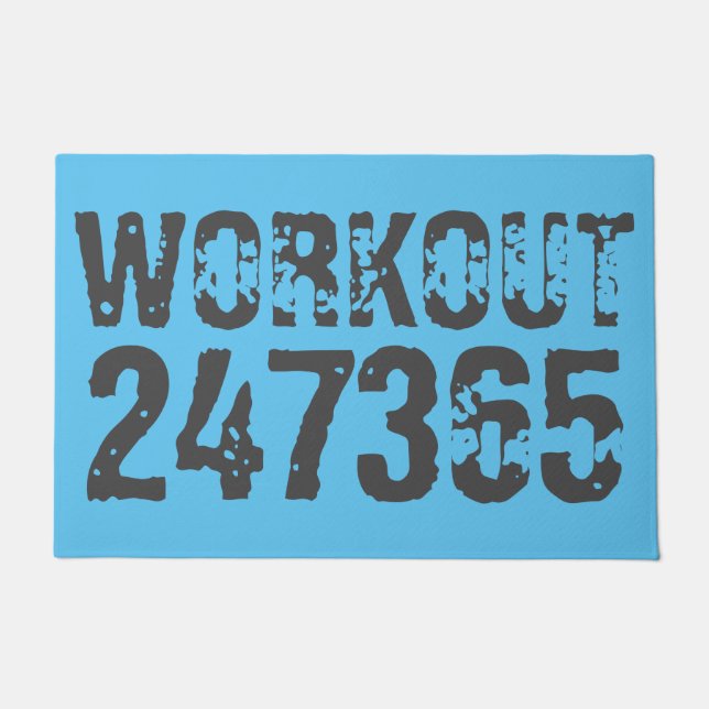 Worn out and scratched text Workout 247365 blue Doormat (Front)