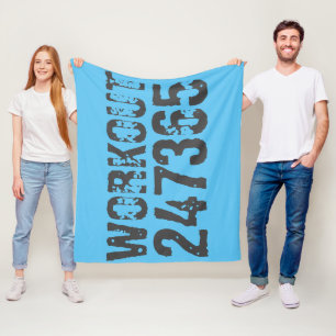 Worn out and scratched text Workout 247365 blue Fleece Blanket