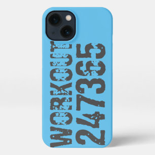 Worn out and scratched text Workout 247365 blue iPhone 13 Case