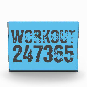 Worn out and scratched text Workout 247365 blue Photo Block