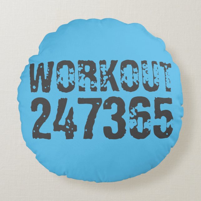 Worn out and scratched text Workout 247365 blue Round Cushion (Front)