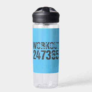 Worn out and scratched text Workout 247365 blue Water Bottle