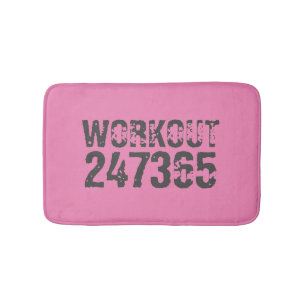 Worn out and scratched text Workout 247365 pink Bath Mat
