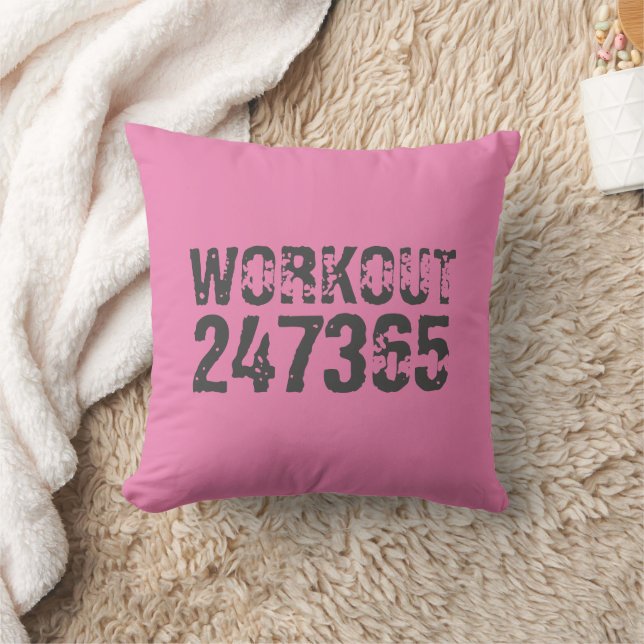 Worn out and scratched text Workout 247365 pink Cushion (Blanket)